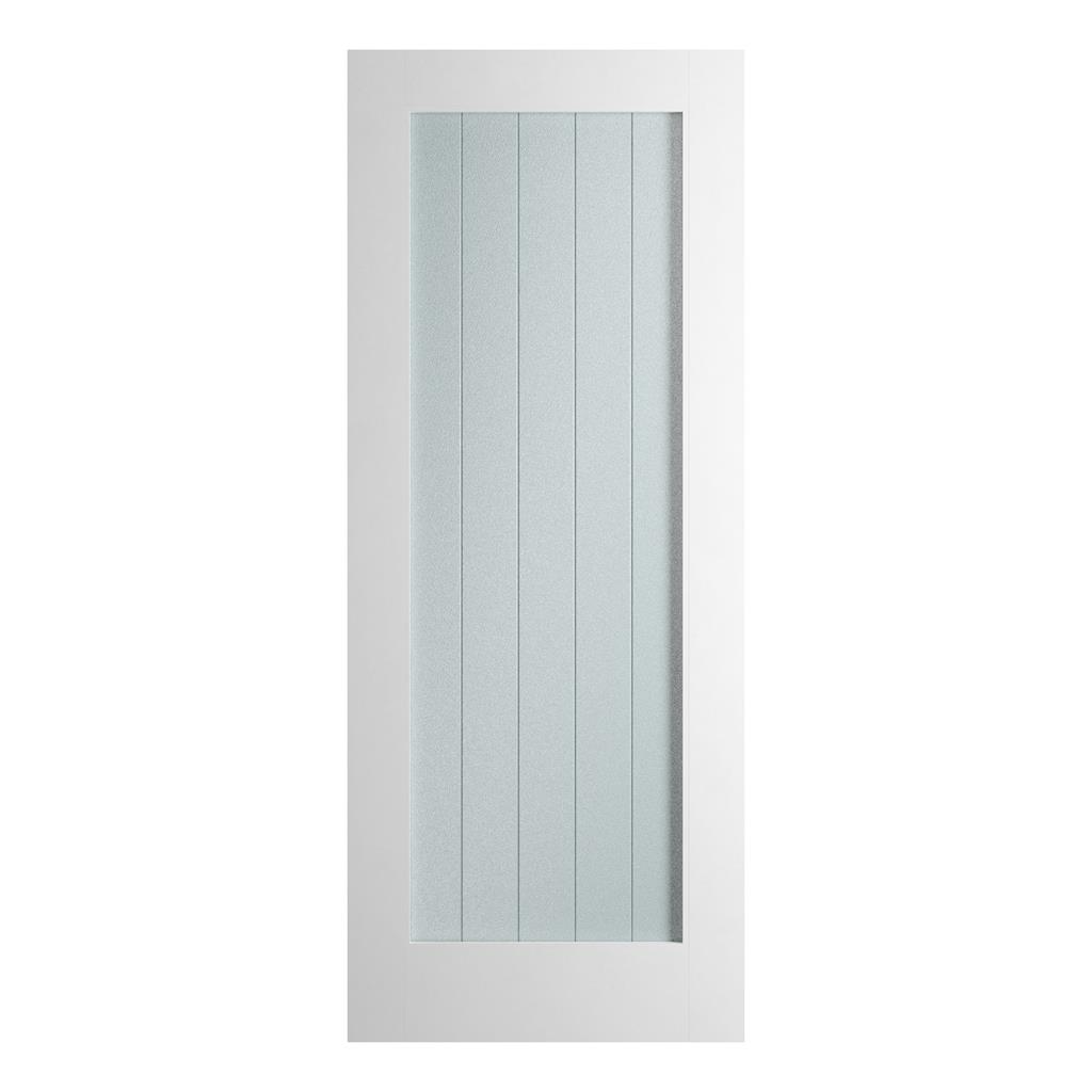 6' 8" X 2' 10" Boston White Primed Crystal Cut Glass Single Panel Door