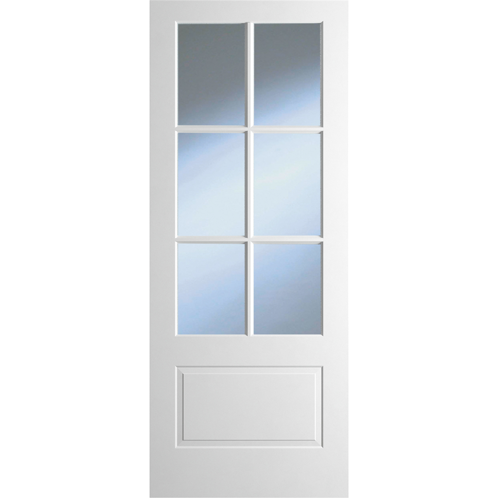 6' 6" X 2' 6" Dover Marina 1p/6l Glazed White Primed Door