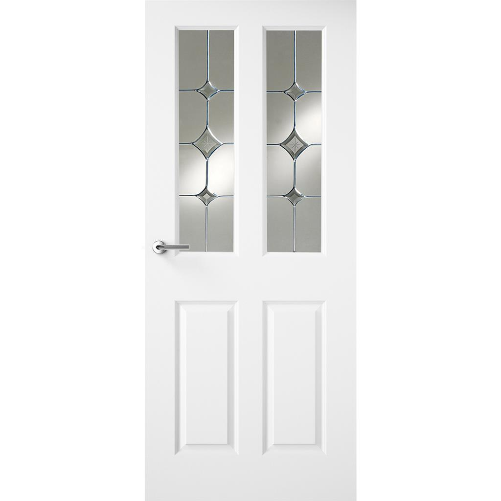 6' 6" X 2' 6" Hudson White Primed 2 Pane Door - Gatsby Leaded Glass Panes