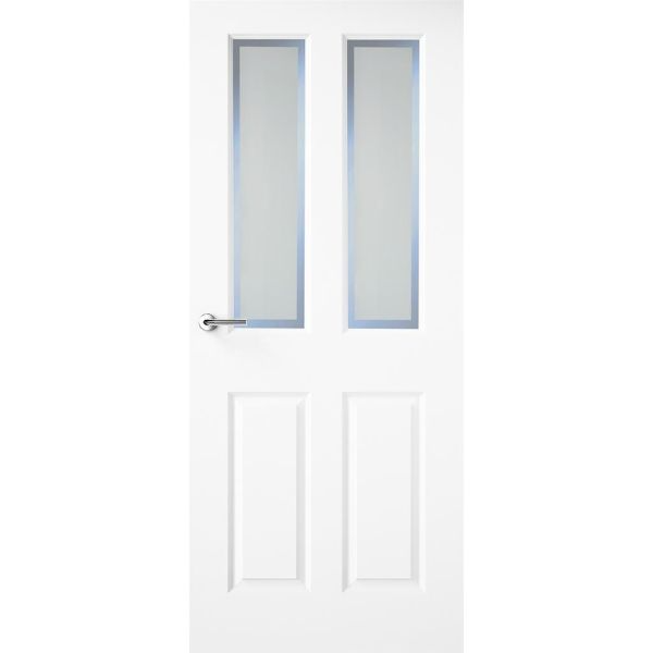 6' 8" X 2' 8" Hudson White Primed 2 Pane Door - Etched Glass / Clear Border