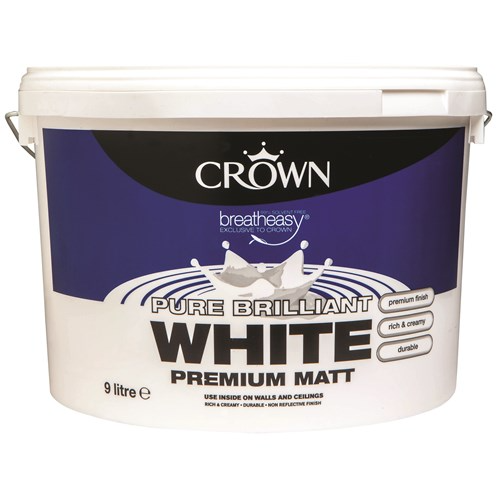 Crown 9 Litre Vinyl Matt Pure Brilliant White - Premium Matt