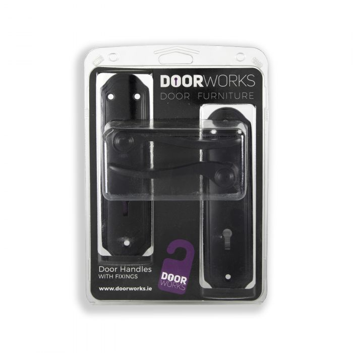 Doorworks Sheelin Black Bathroom Lockset Lever On Plate